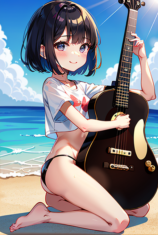 ビーチでギター弾く少女 / girl playing guitar on the beach