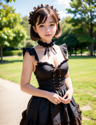 公園でゴスロリの恰好をしている女性 / A woman dressed as a gothic lolita in the park