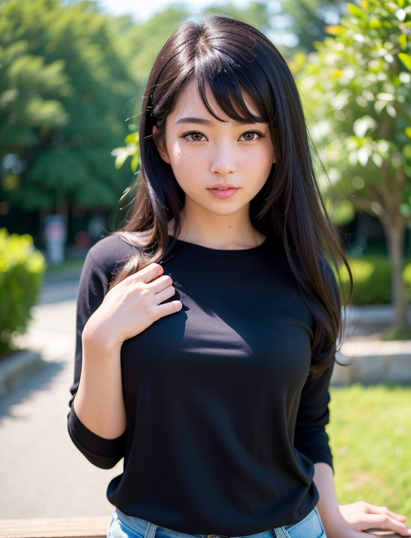 一般人っぽい黒シャツ女性 / Casual-looking woman in a black shirt