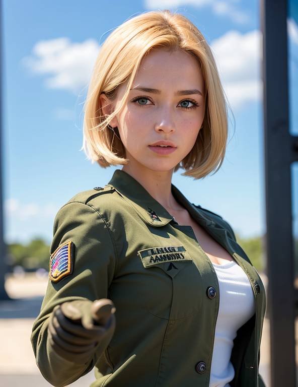 空軍にいそうな金髪軍人女子 / A blonde female soldier who seems to be in the Air Force.