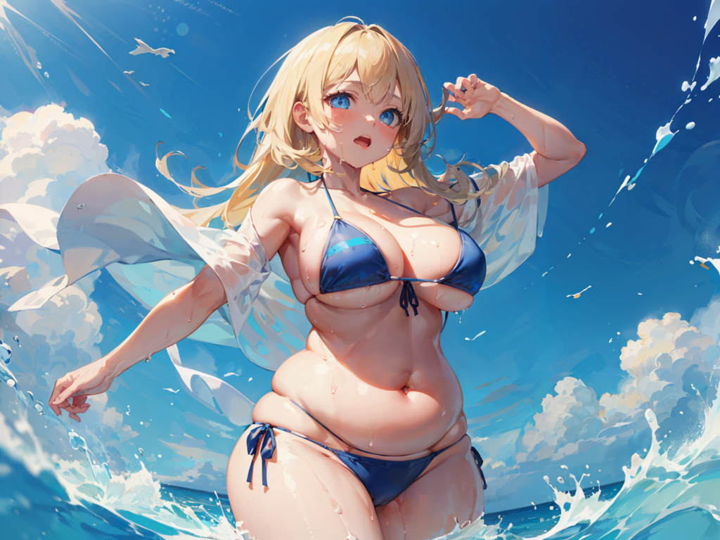 海に来た金髪巨乳ぽっちゃりビキニ / Blonde busty chubby bikini that came to the sea