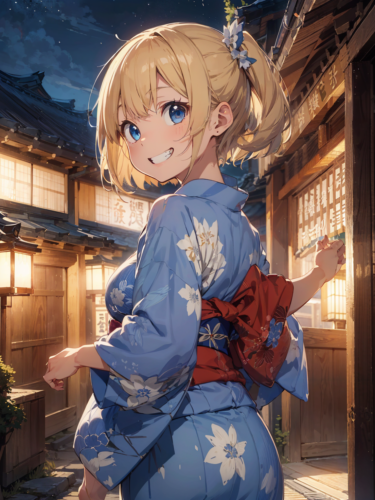 日本の旅館を徘徊している金髪浴衣美女 / A blonde yukata beauty wandering around a Japanese inn